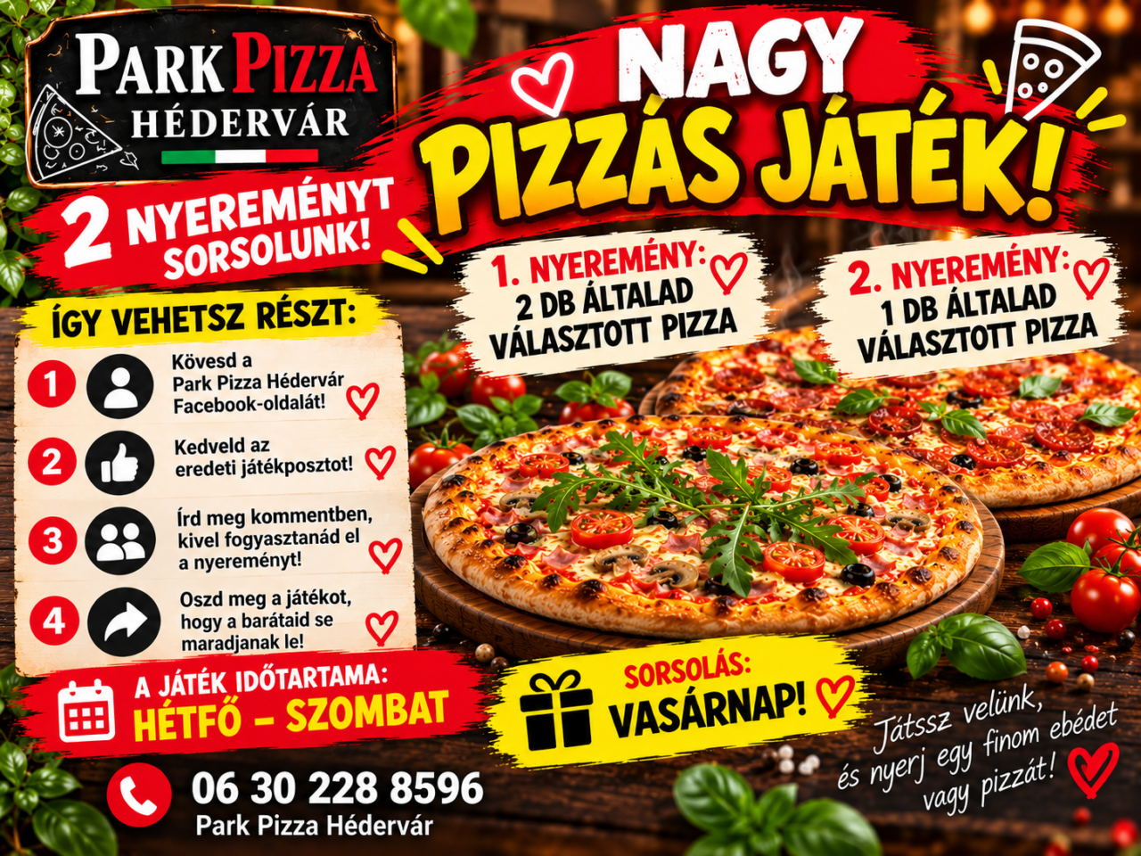 Park Pizza Hédervár pizzanyereményes plakát